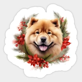 Christmas Chow Chow Dog Wreath Sticker